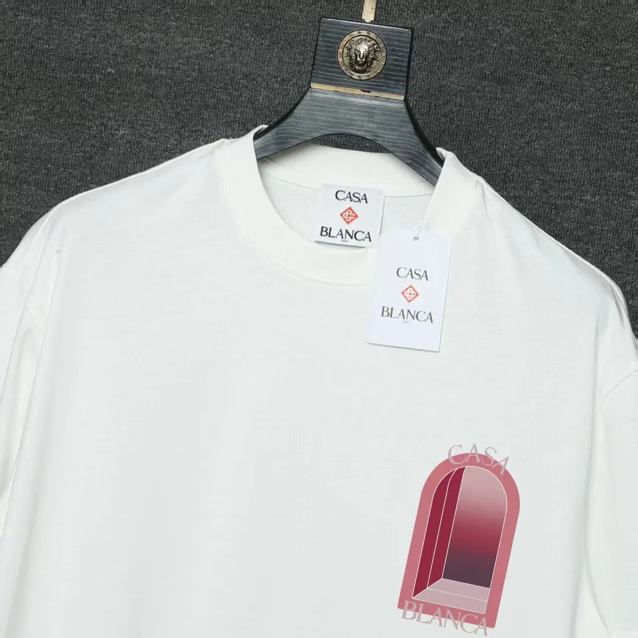 26ss CASABLANCA original printing process short-sleeved T-shirt original development using high-density double yarn pure cotton fabric upper body soft and comfortable color Black White Dark Green color Orange Pink Blue Royal Blue color cigarette powder 8 colors Sizes S M L XL